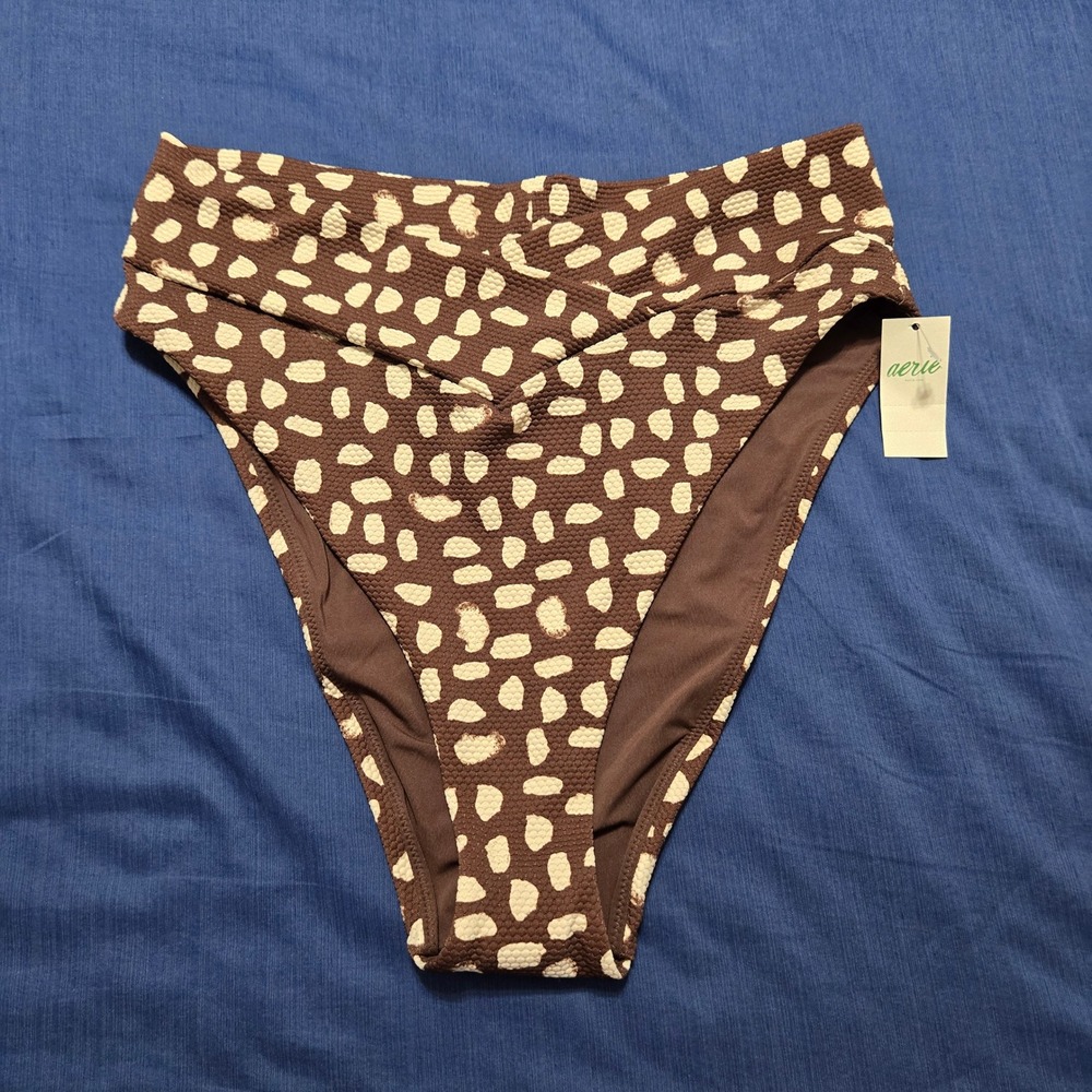 Aerie Bikini Bottom Womens L Brown New High Waisted Textured Animal Print Cheeky